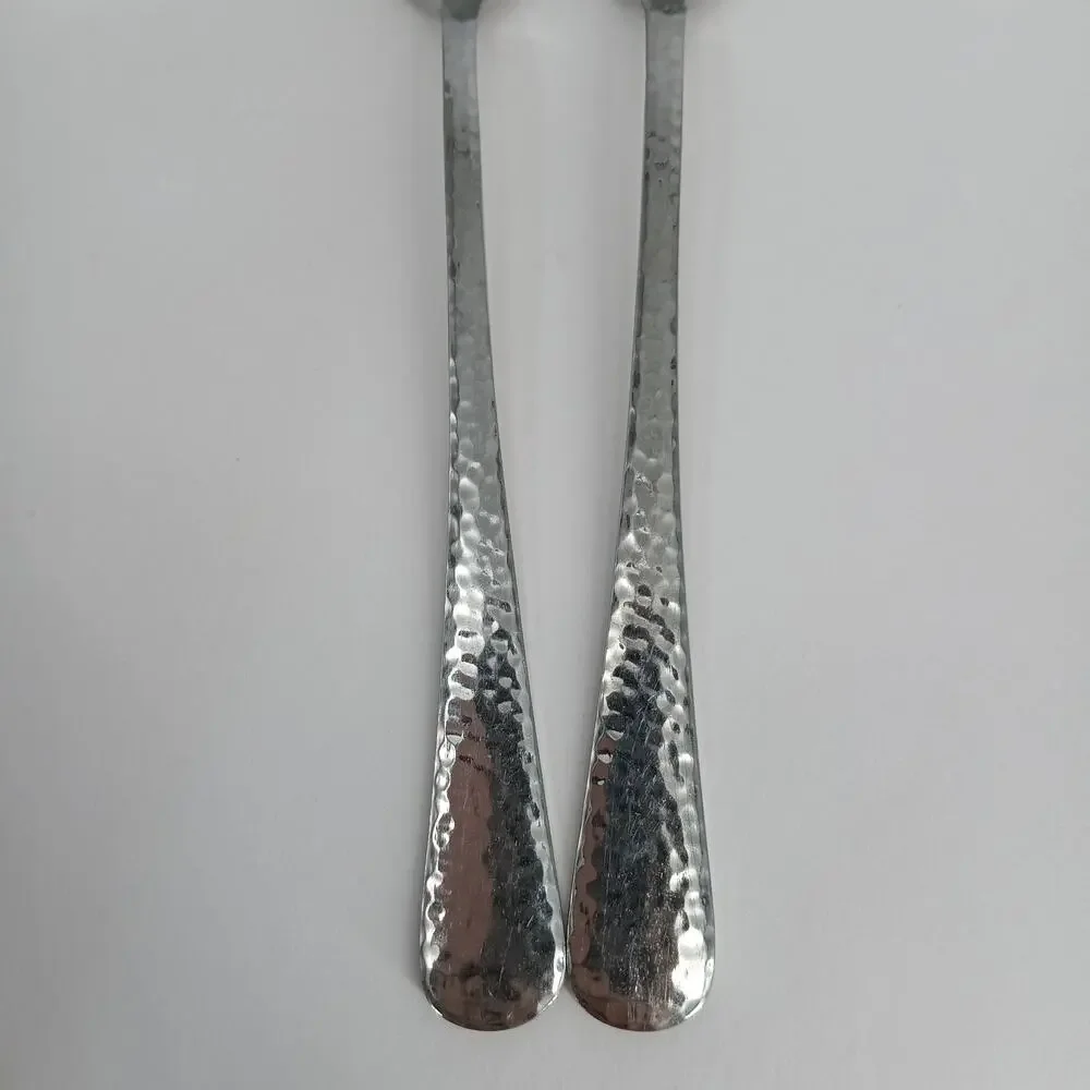 2X LH Tsp Reed and Barton OLDE ENGLISH HAMMERED Stainless Long Tea Malt Spoons
